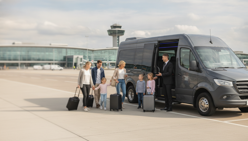 Making Memories: Comfortable Gatwick Transfers for Family Groups — executive minibus meeting a group at Gatwick Airport