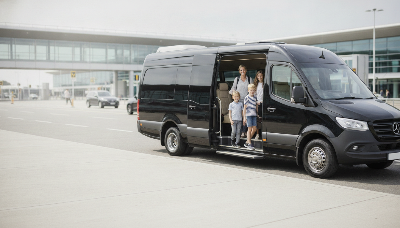 Stress-Free Family Holidays: Your Gatwick Minibus Transfer Solution — executive minibus meeting a group at Gatwick Airport