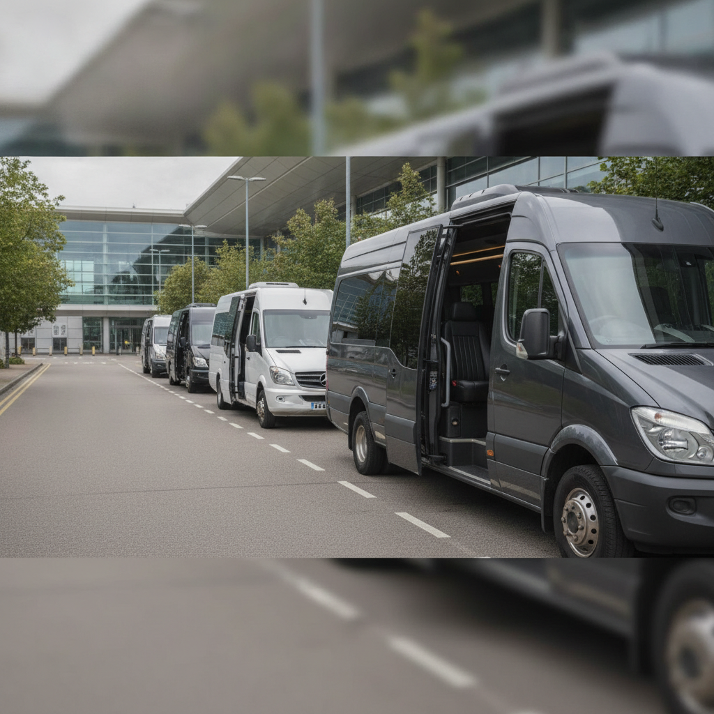 Our minibus Fleet for Gatwick Transfers — executive minibus meeting a group at Gatwick Airport
