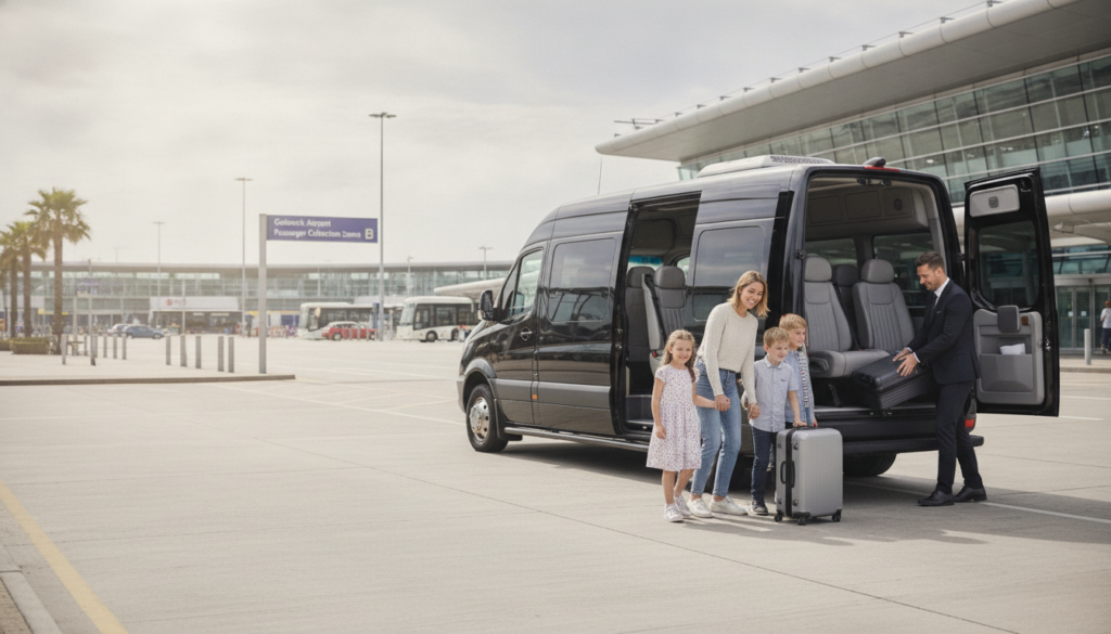 All Aboard: How Our Minibus Service Simplifies Family Airport Runs to Gatwick — executive minibus meeting a group at Gatwick Airport