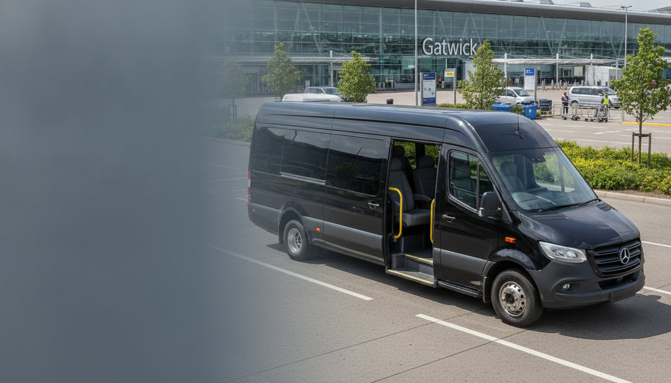 Executive Comfort: Premium Minibus Transfers for Corporate Groups to Gatwick — executive minibus meeting a group at Gatwick Airport