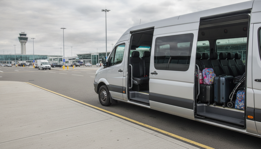 Packing for Family Holidays: Ample Luggage Space in Our Gatwick Minibuses — executive minibus meeting a group at Gatwick Airport