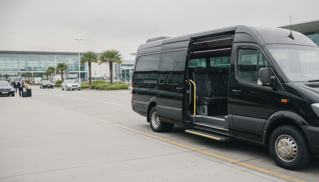Impress Your Clients: Professional Gatwick Transfers for Business Delegations — executive minibus meeting a group at Gatwick Airport
